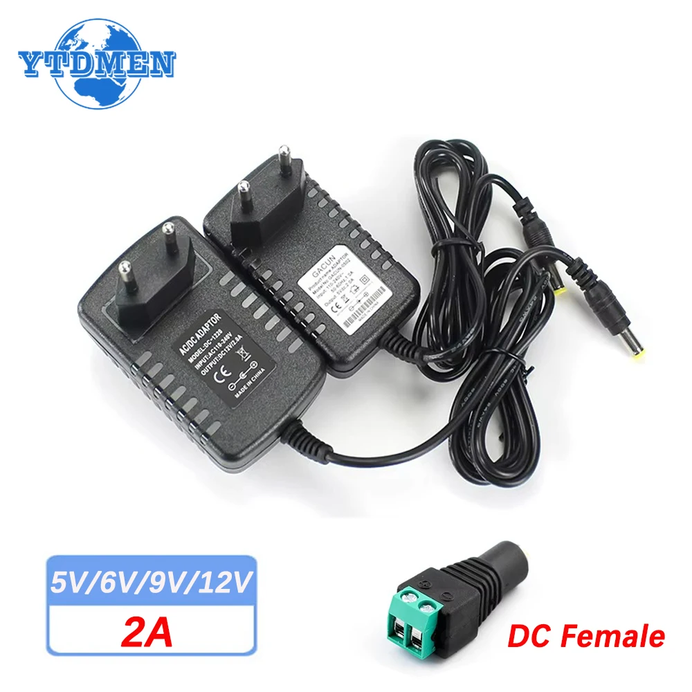 Adapter Charger with DC Female Connector AC 110V 220V To 12V DC 5V 6V 9V 12V 2A Power Adapter Converter Transformer Power Supply