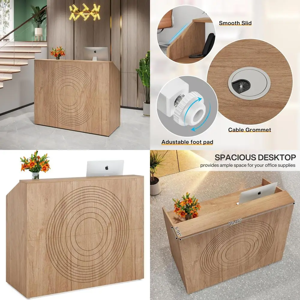 

47 Oak Finish Desk with Counter, Ideal for Retail, Reception, Office, and Beauty Salons