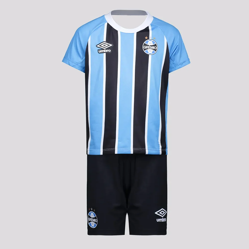 

2025 Summer Umbro x Gremio Kids Blue-Black Stripe Breathable Kit! Youthful Stripes × Playful Logos—for Unisex Summer Flair!
