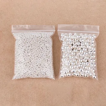 2-10mm real 925 prata esterlina contas redondas espaçadoras contas de prata para fazer jóias descobertas pulseira colar acessórios