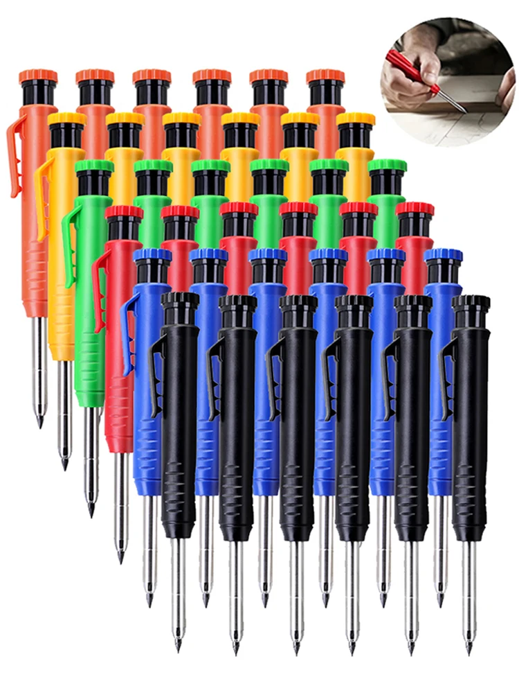6 stuks techniek tekening houtbewerking markering mechanische potloden, 2,8 mm lange kop timmerman potlood, toepasselijke bouwwerken - afbeelding 2