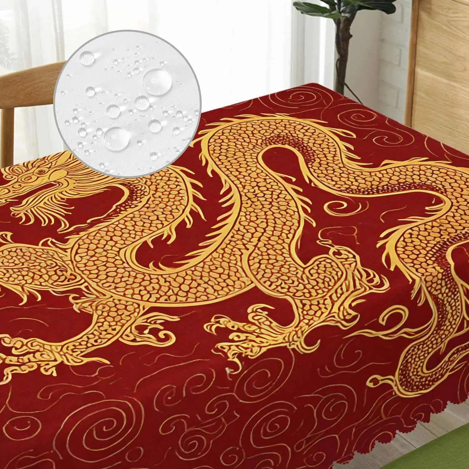 Luxury Red Gold Dragon Embroidered Tablecloth Table Cover Chinese Oriental Style Table Runner Asian Banquet Dining Home Decorati