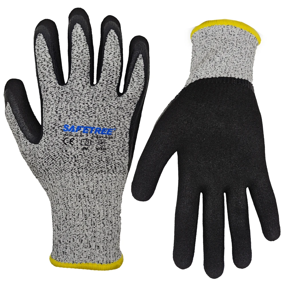 SAFETREE CE EN388 4X42C HPPE Nitrile Anti-Slip Work Glove Cut Resistant Safety Gloves Constrution Security Anti-Cut Hand Protect