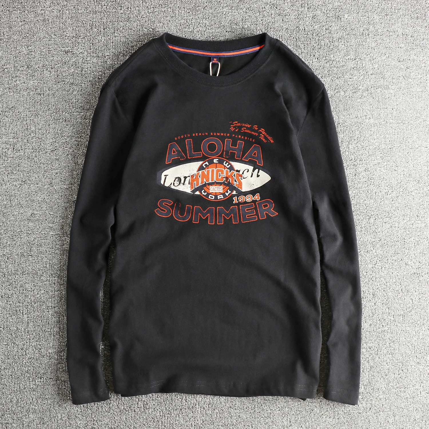 

Осень 2022, новая американская ретро футболка с длинными рукавами и круглым вырезом с буквенным принтом, мужская мода, повседневные спортивные топы из 100% хлопка