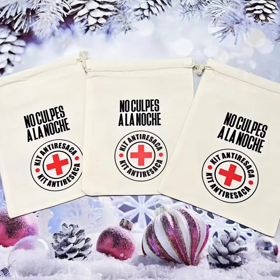 Paquete de 5 Bolsas de Regalo con Cordón para Fiestas, KIT ANTIRESACA “NO CULPES A LA NOCHE”, Especificación 13 * 18 CM