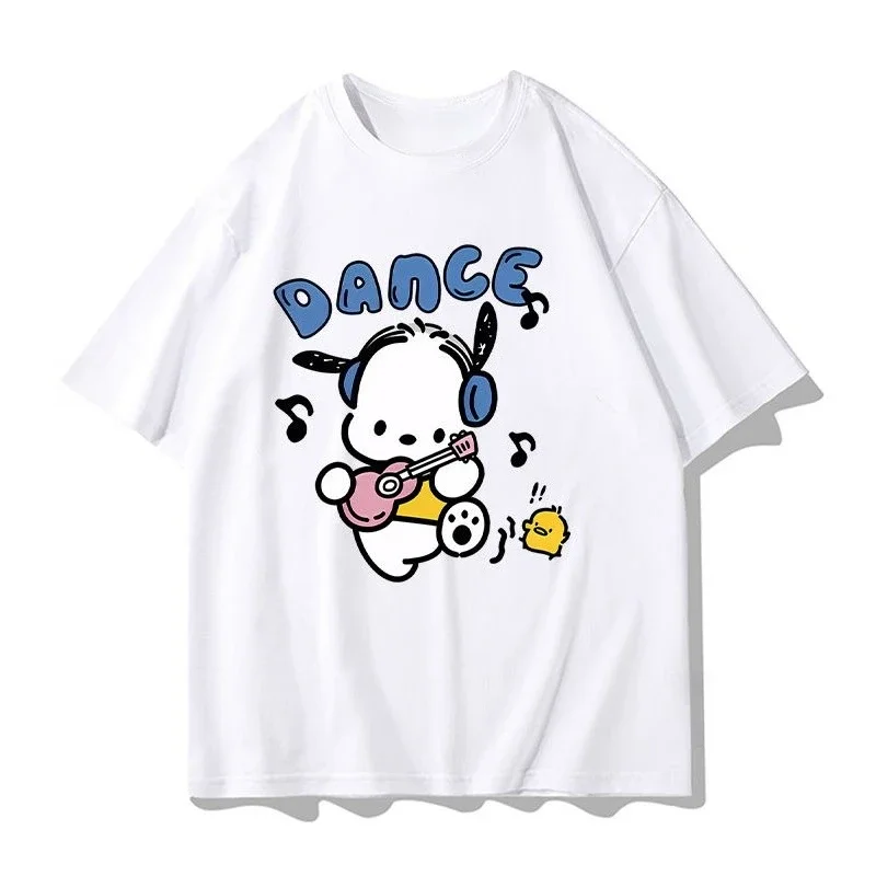 

Mini New Pochacco Cartoon T-shirt Summer Sanrio Surround Women's and Men's Cotton T-shirt Y2K Loose Casual Short Sleeve Top