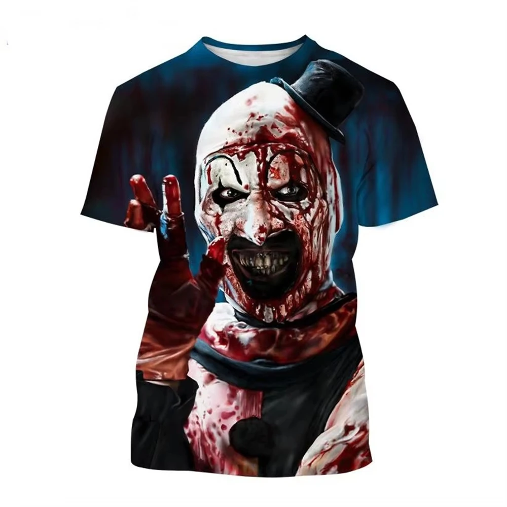 Summer Men Clothing Terrifier 3D Print T-shirt Horror Movie Tops Tees Male Fashion Trend Short Sleeve Colorful Casual Streetwear