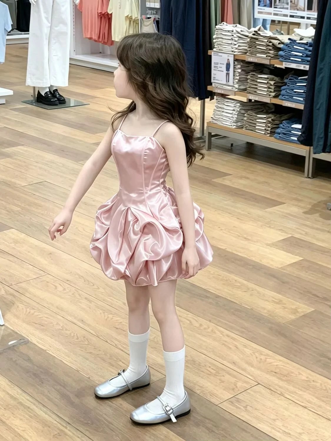 Baby Girl Summer Dresses 2026 New Arrival Pink Ballet Style Spaghetti Strap Dress Asymmetric Bubble Hem Tutu Kids Clothing 2-7Y