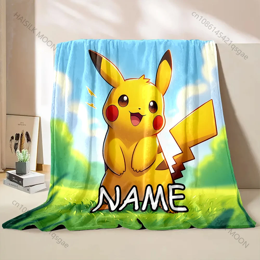 

Плед с индивидуальным именем и принтом Пикачу, мультяшный, фланелевый, пушистый, мягкий, для взрослых и детей, плюшевый, для дивана, кемпинга, роскошный подарок