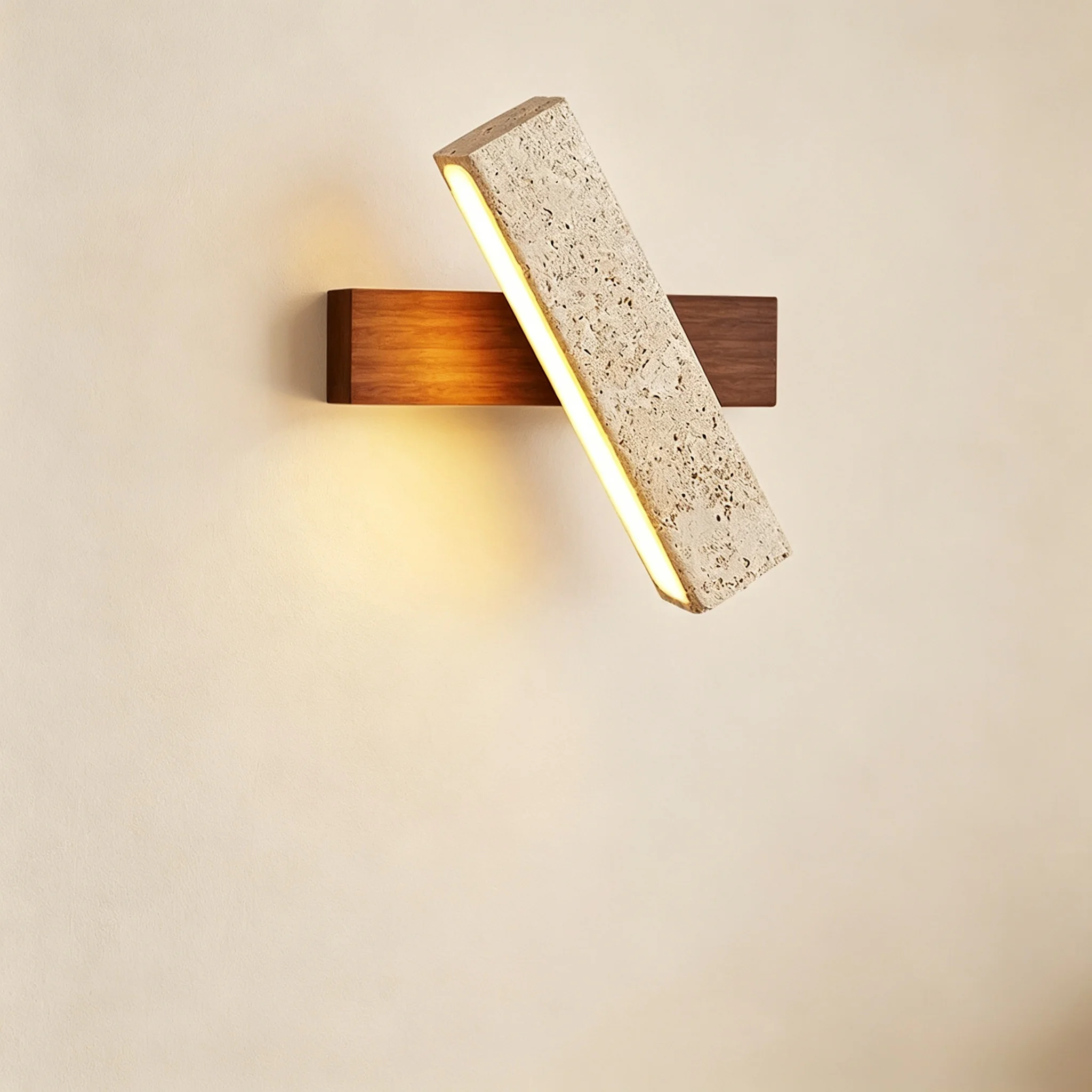 New Japanese Wabi-Sabi Yellow Travertine Wall Light, Rotable LED Wood Stone Lamp for Bedroom Bedside Corridor Hotel