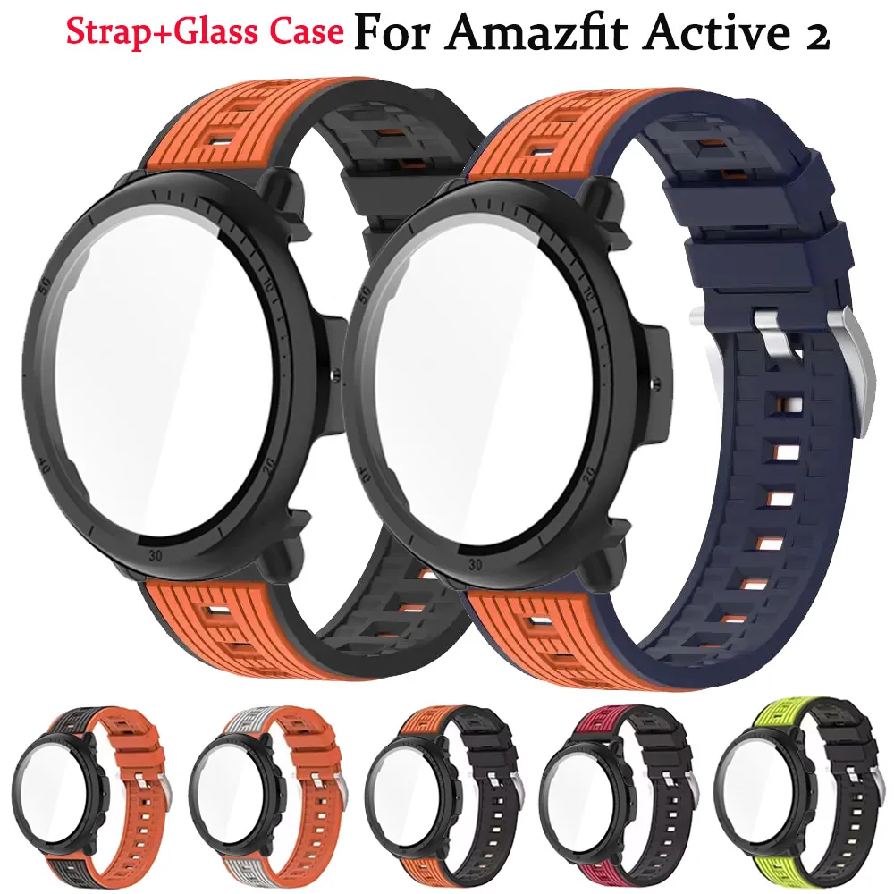 Cinturino in silicone + custodia in vetro per Amazfit Active 2 Cover protettiva per schermo per Amazfit Active 2 Sostituisci il cinturino Correa