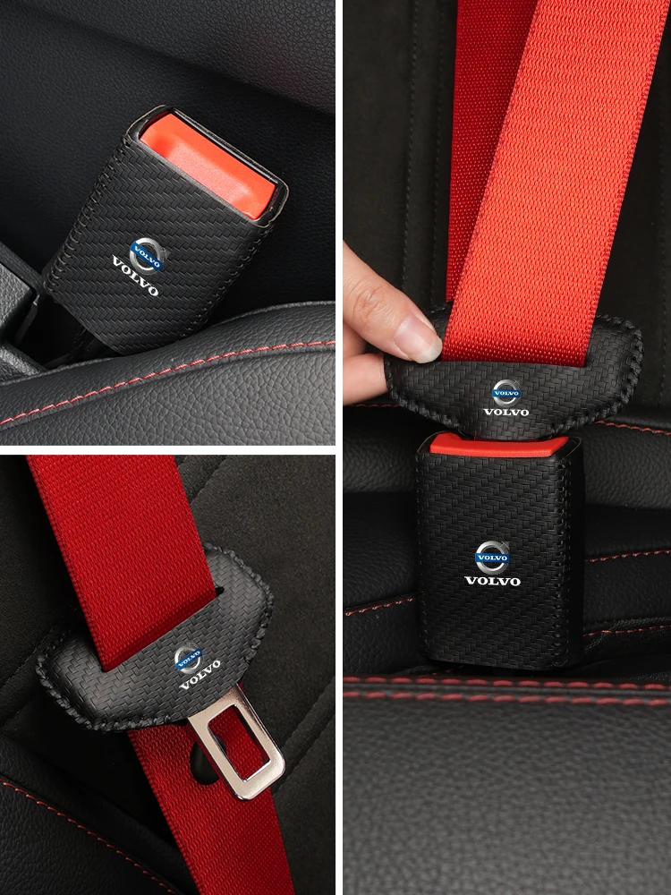 

2Sets Leather Car Logo Seat Belt Buckle Protector Cover Only For Front Seat Belt For Volvo AWD C30 C70 S60 S80 S90 T6 V70 XC40