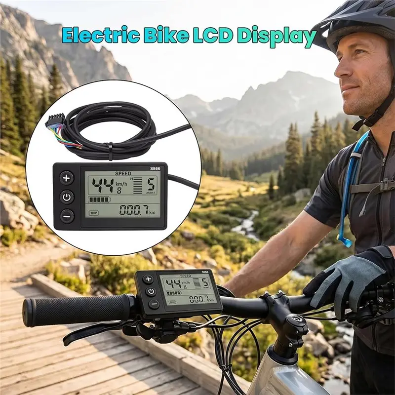 B63B-S866 For 36V Electric Bicycle Display LCD Meter, Speedometer, Odometer, Control Panel 0.9In Handlebars Black