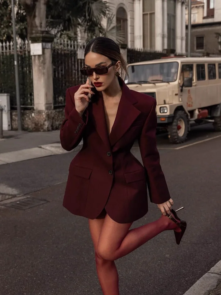 

Chic Solid Full Sleeve Blazer Coat Women Fashion Lapel Single Breasted Slim Fit Pad Shoulder Tops 2025 Autumn Female Streetwear
