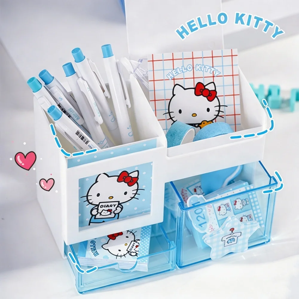 Genuine Sanrio Hello Kitty Multi-Tiered Pencil Holder Cute Kt Cat Desktop Stationery Storage Box Home Use Makeup Tools Organize view 3