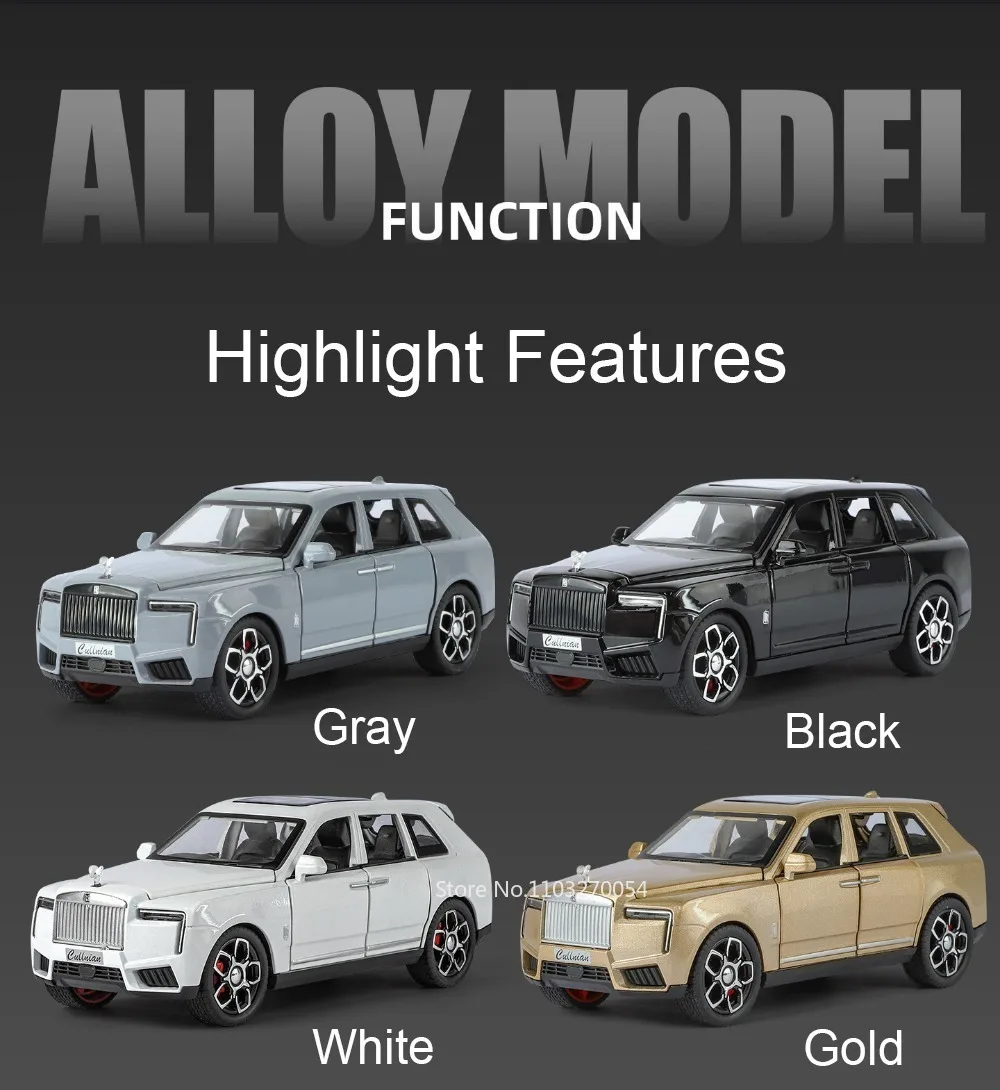 1:32 Rolls-Royce Cullinan Dawn Modell Spielzeug Druckguss Legierung Auto Sound Licht Zurückziehen Türen Geöffnet Miniatur Autos Simulation Ornament – Detail 2