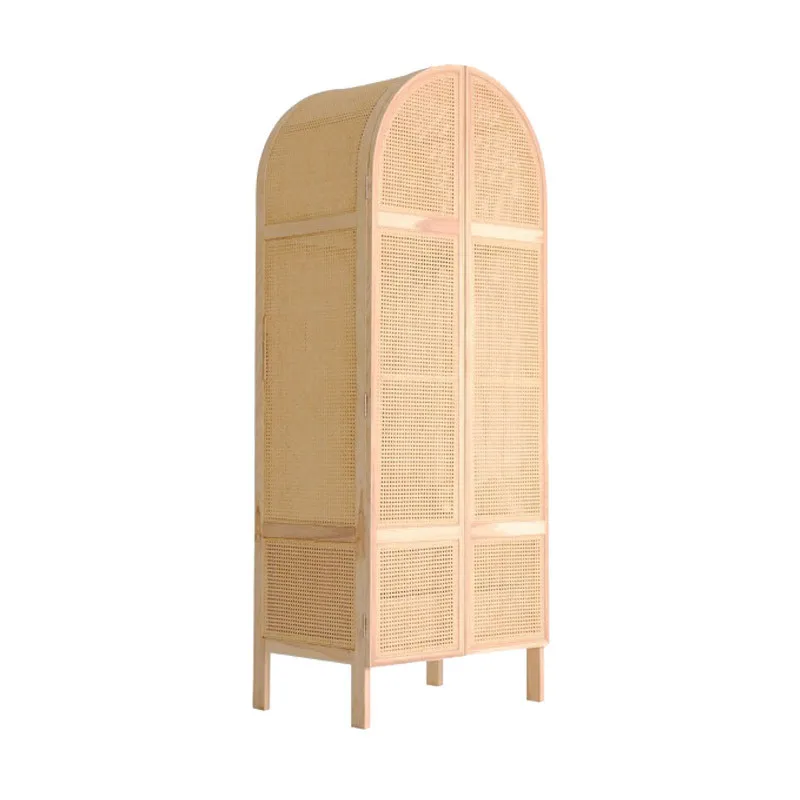 

Nordic simple modern children's solid wood wardrobe rattan double door combination cabinet bedroom storage locker wardrobe