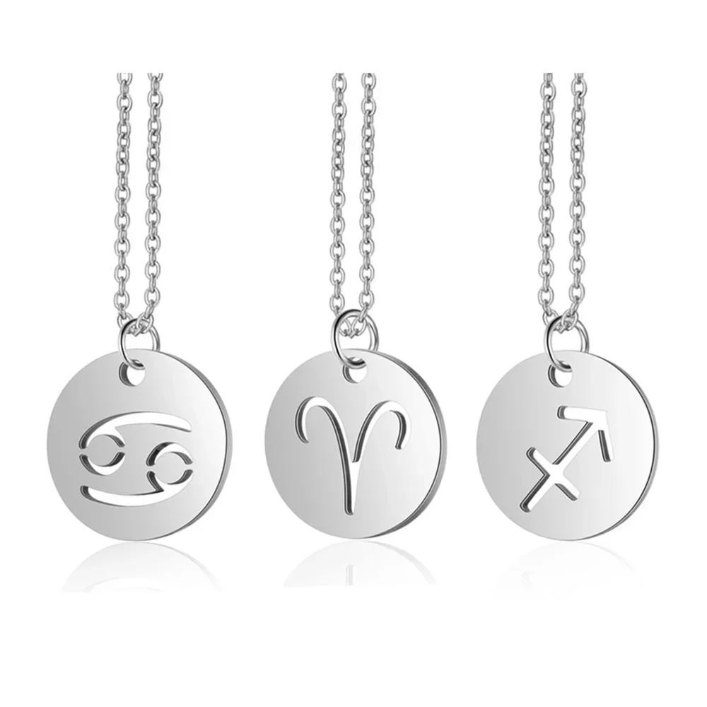 Stainless Steel 12 Constellation Necklace Star Zodiac Sign Constellation Pendant for Men Women Kids Birthday Gifts