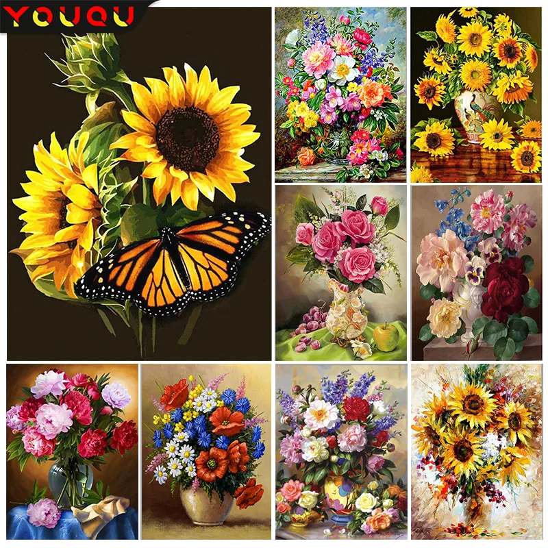 YOUQU Flower Series DIY Diamond Painting Sunflower Diamond Embroidery Mosaic Picture Handmade Gift Beautiful Wall Decoration