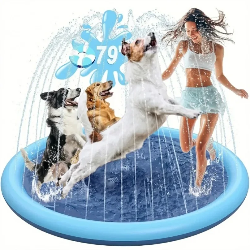 100/150/200cm Large Inflatable Dog Pool Cooling Water Mat Outdoor Splash Pad Summer Play Fountain for Pets Interactive Toy