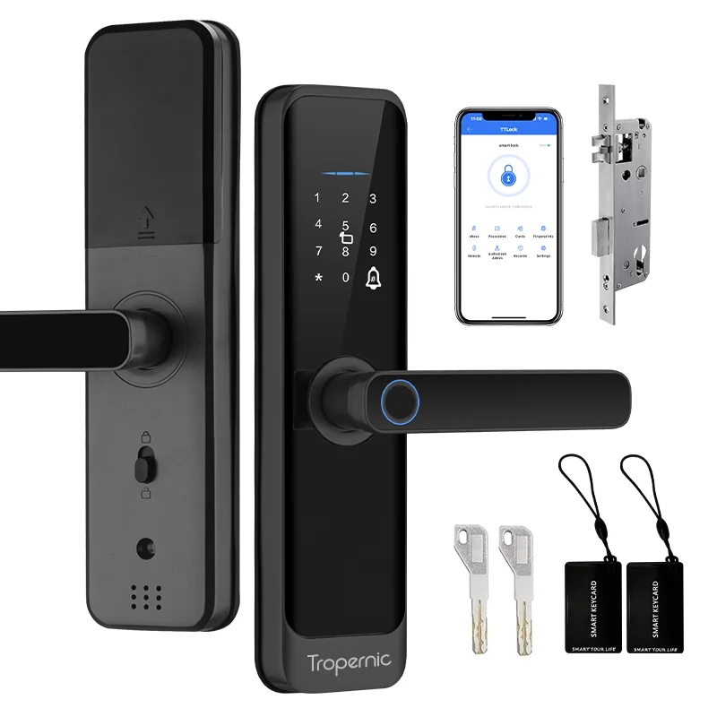 Smart door lock ttlock app Fingerprint locks External Gate remote Waterproof Home exterior door handle  with 4585 mortise