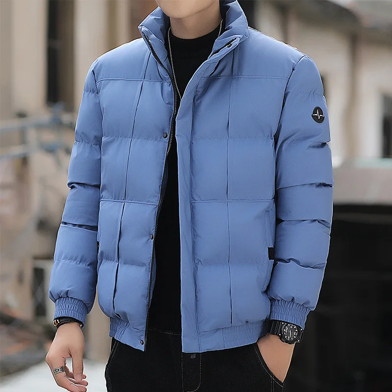 Jaqueta de inverno grossa masculina, Parkas magras, casaco sólido, gola alta, corta-casacos, algodão, moda coreana, jaquetas acolchoadas