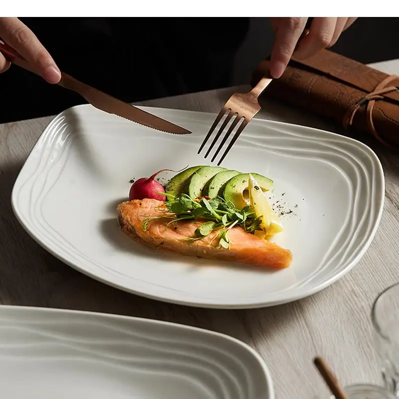 

Simple Ceramic Dinner Plates Cooking Dishes High End Home Kitchen Irregular Shape Solid Color Cutlery Pasta Steak Sushi