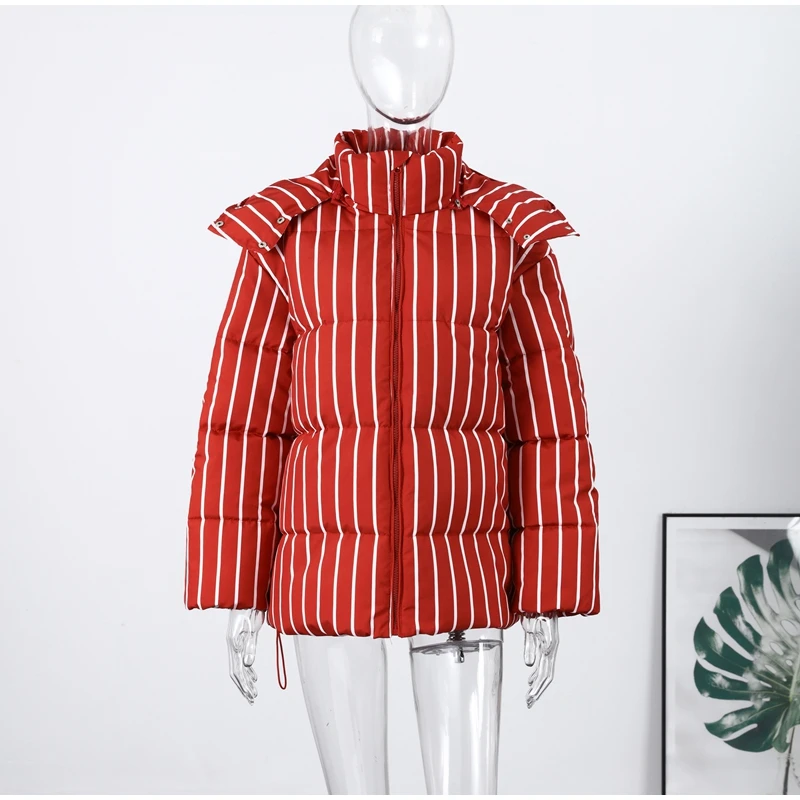 Color-Blocking Stripe Women's Cotton Jacket Zipper Long Sleeve Lace Cuff Stand-Up Collar Female Jacket Loose Casual Coats Ladies