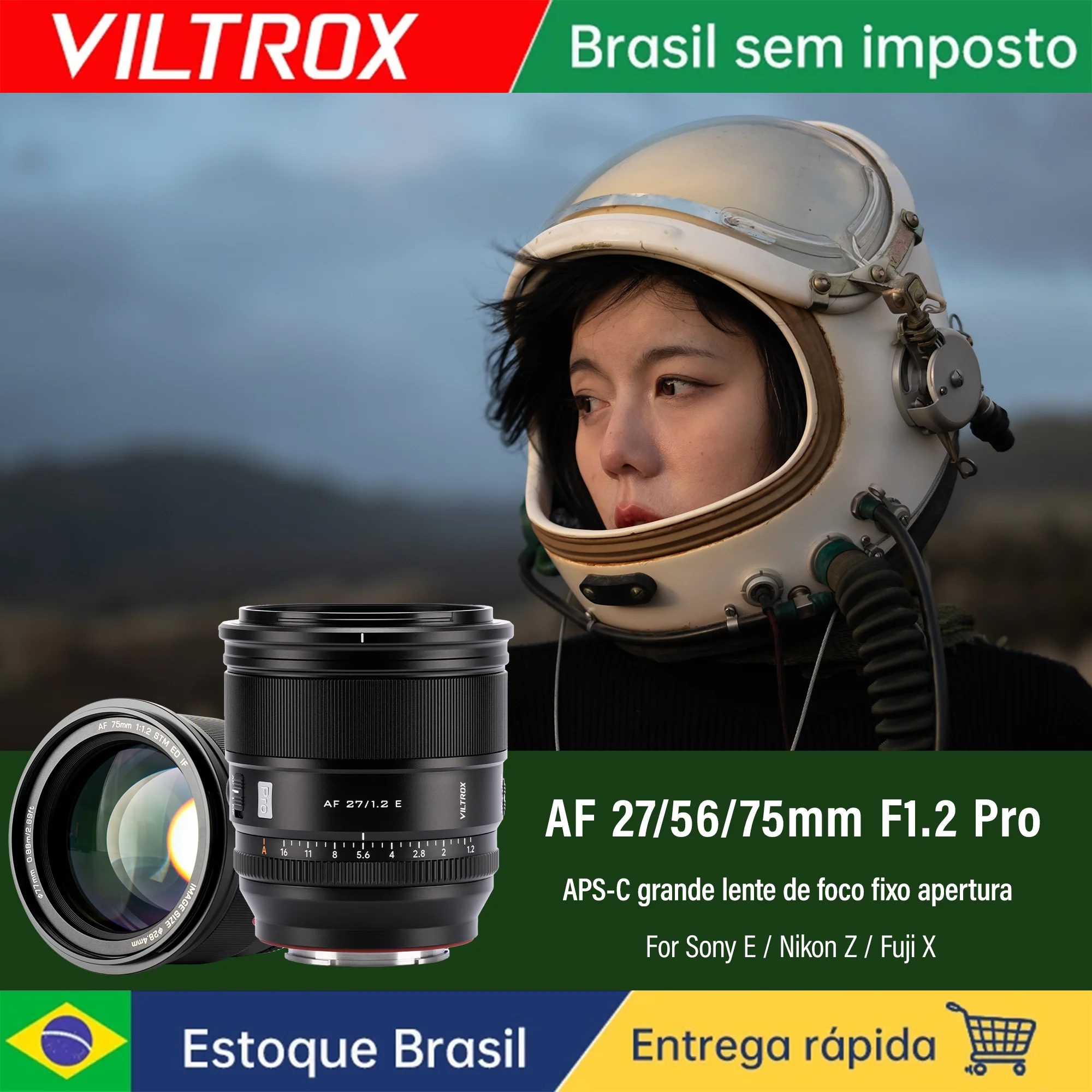 VILTROX 27mm 56mm 75mm f1.2 PRO Camera Lens Auto Foco Grande Abertura para Fuji Sony Nikon APS-C Lens para Fujifilm X Lens Mount Camera A6700 ZVE10 II FX3 A6400 XT5 XT4