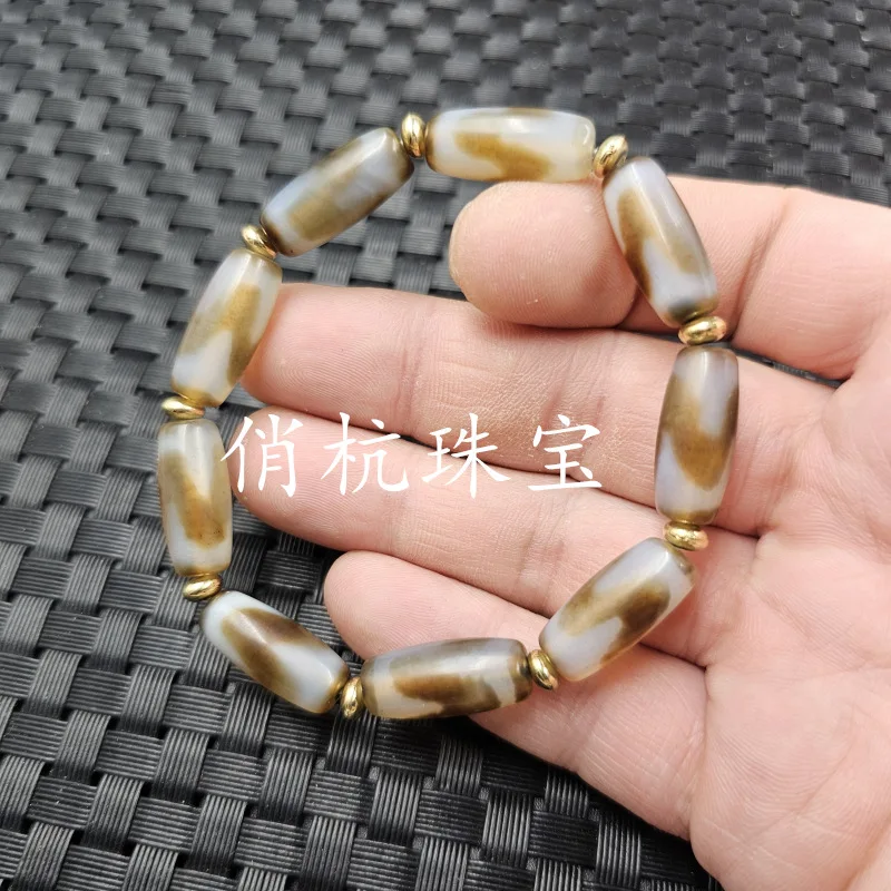 Agate Three-Eye As Right As Rain Jade Linear Tiger Tooth Beads Pull Old-Styled Bead Bracelet