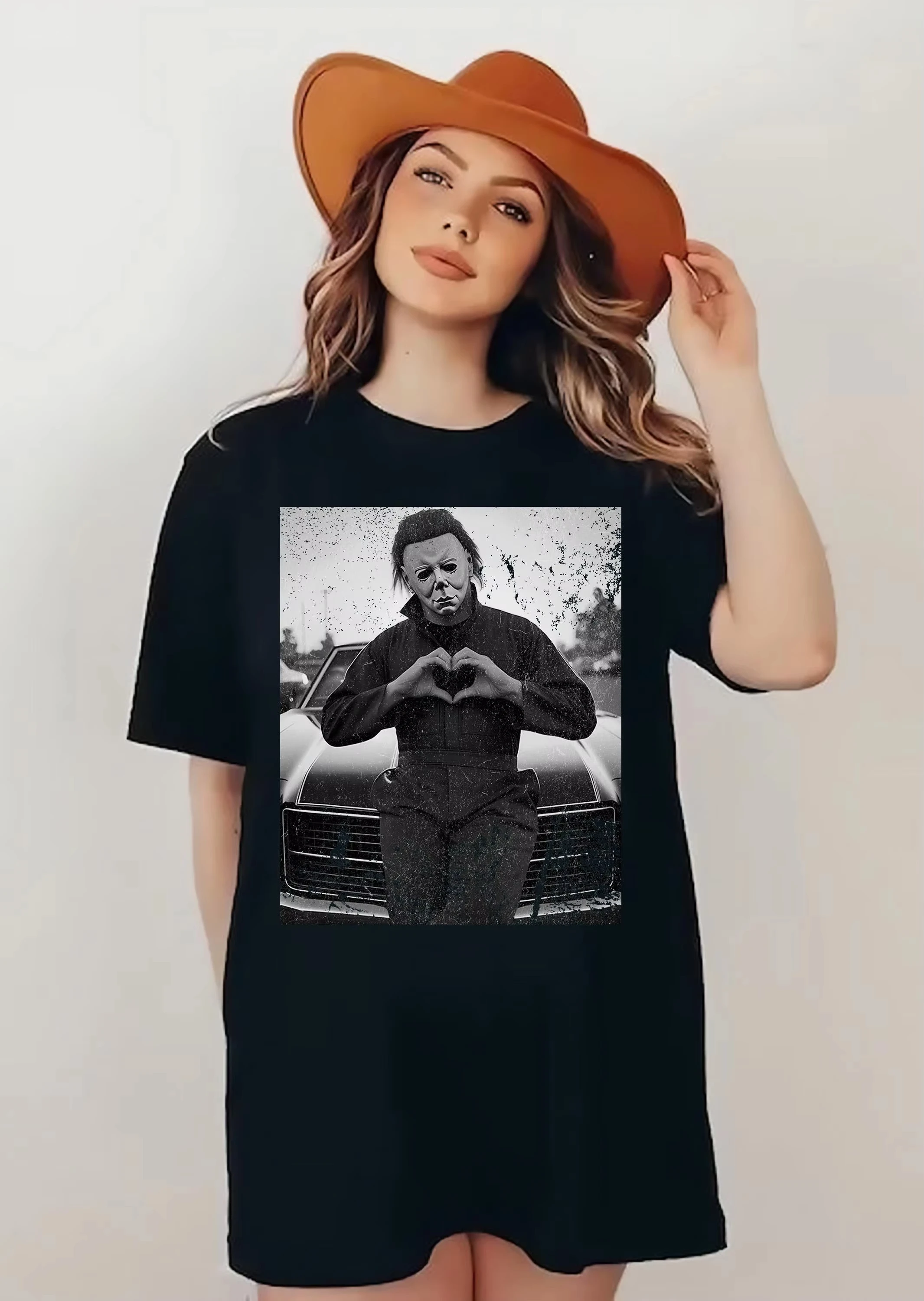 المتعثرة مايكل مايرز القلب الأيدي خمر هالوين قميص الرجعية فيلم الرعب قميص الجمعة 13th ملصقات الراحة الألوان #3