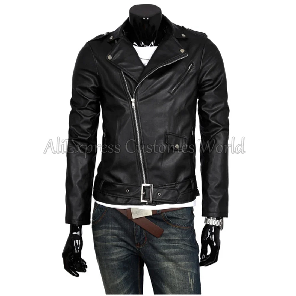 سترة جلدية للرجال بقصة ضيقة للدراجات النارية ، معطف بسحاب غير رسمي ، ملابس حفلات للكرنفال والهالوين ، أزياء للكبار
