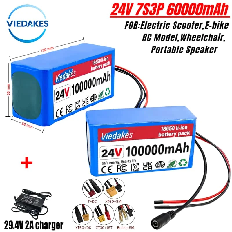 

Viedakes24V 7s3p 100Ah Rechargeable Battery✅suitable for Wheelchair,RC model,scooter lithium Battery Pack with 29.4V charger