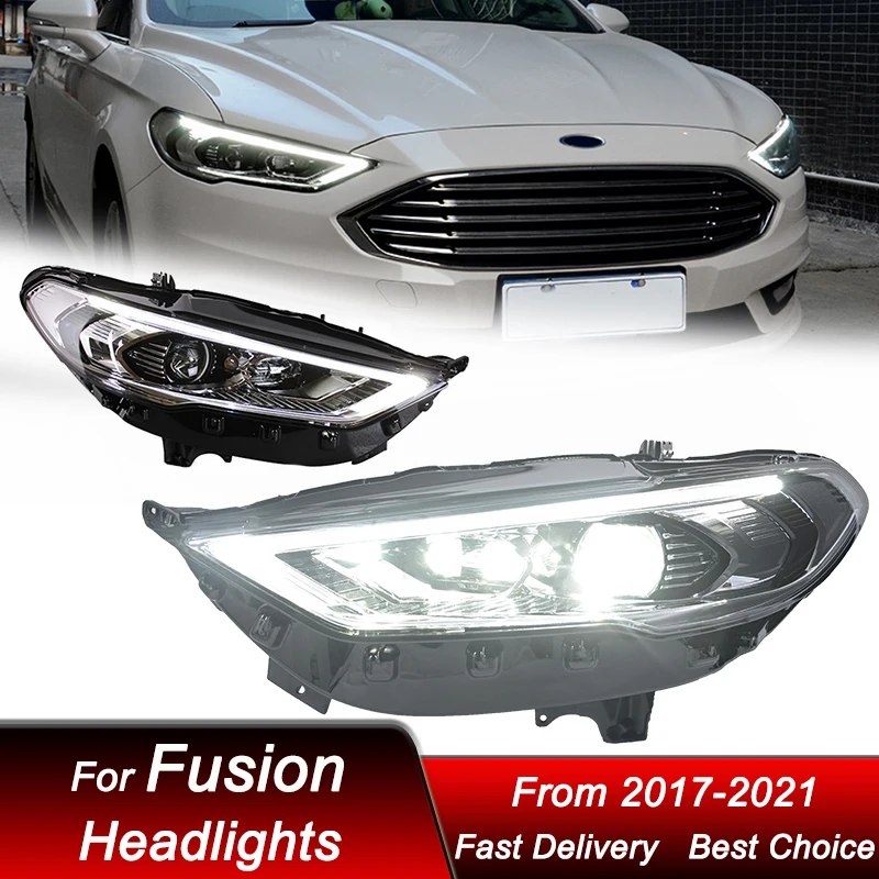 

Поп-автомобильные светодиодные фары для Ford Fusion Mondeo 2017-2021, высокий стиль, полностью светодиодные автомобильные фары в сборе, аксессуары для линз проектора Ki