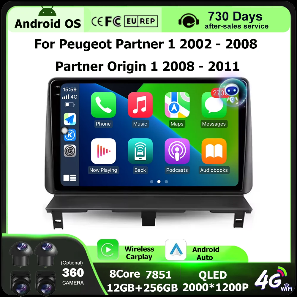 

Android Auto Carplay For Peugeot Partner 1 2002 - 2008 Partner Origin 1 2008 - 2011 Car Radio Multimedia Player GPS BT Head Unit