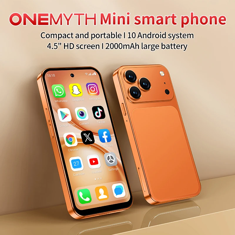 Fotografia 7: Smartphone Mini ONEMYTH A19 Pro com Tela de 4.5'', Quad Core, 2000mAh, LTE 4G, Dual SIM, Tipo-C, Android 10.0, Desbloqueio Facial
