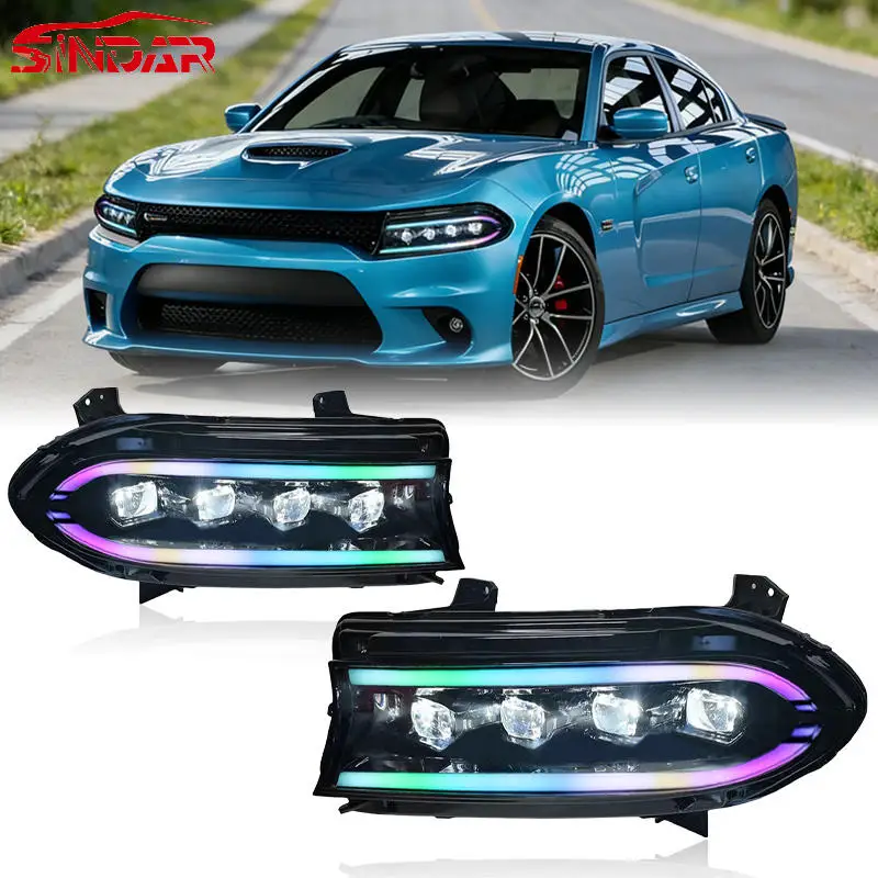 

SINDAR автоматическая RGB фара в сборе для Dodge Charger LD 2015-2021 7-го поколения, модифицированные светодиодные фары в стиле OE, аксессуары