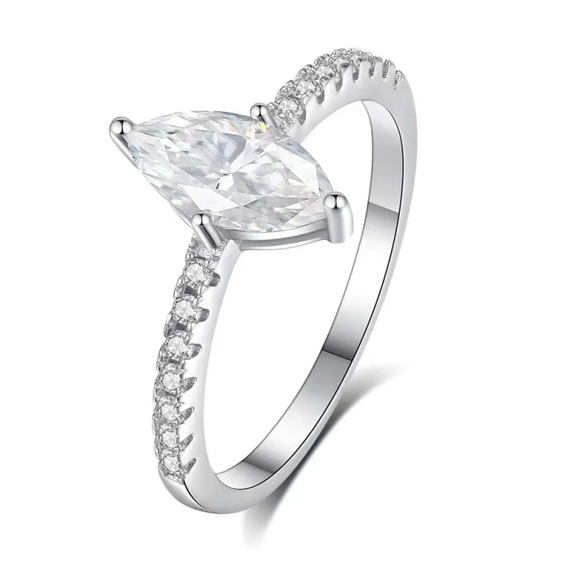 

New 925 Sterling Silver Marquise Moissanite for Women French Simple Light Luxury High-end Irregular Shape Ring