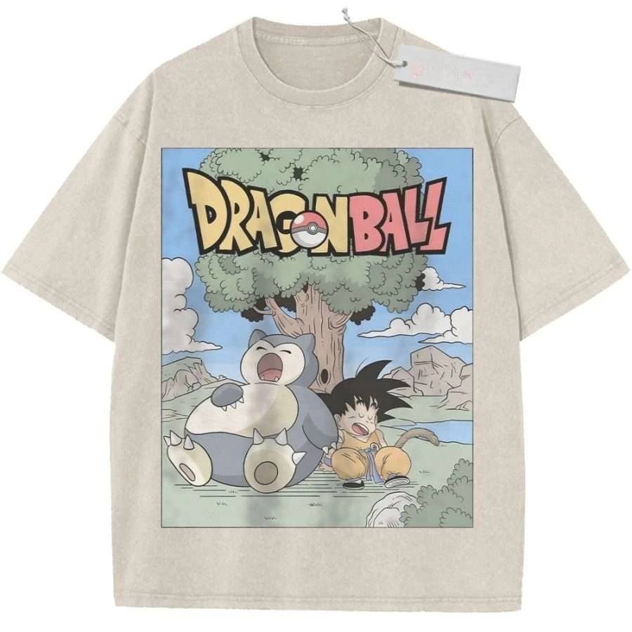 Vintage Washed Dragon Ball Goku T-Shirt Anime Cartoon Grafik Loose Fit Tee für Casual Streetwear Tägliche Campus-Kleidung