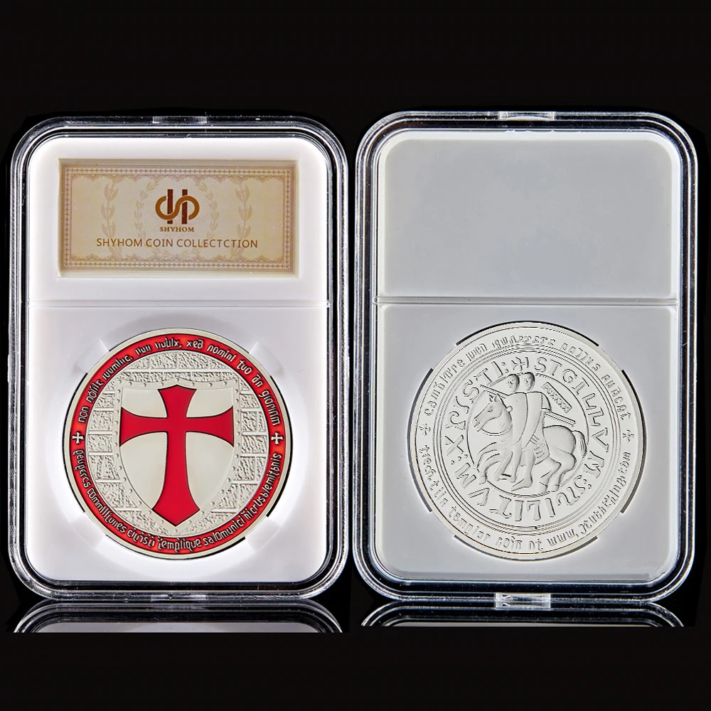 European Souvenir Masonic Red Knights Templar Crusaders Challenge Coin Euro W/ Capsule Display