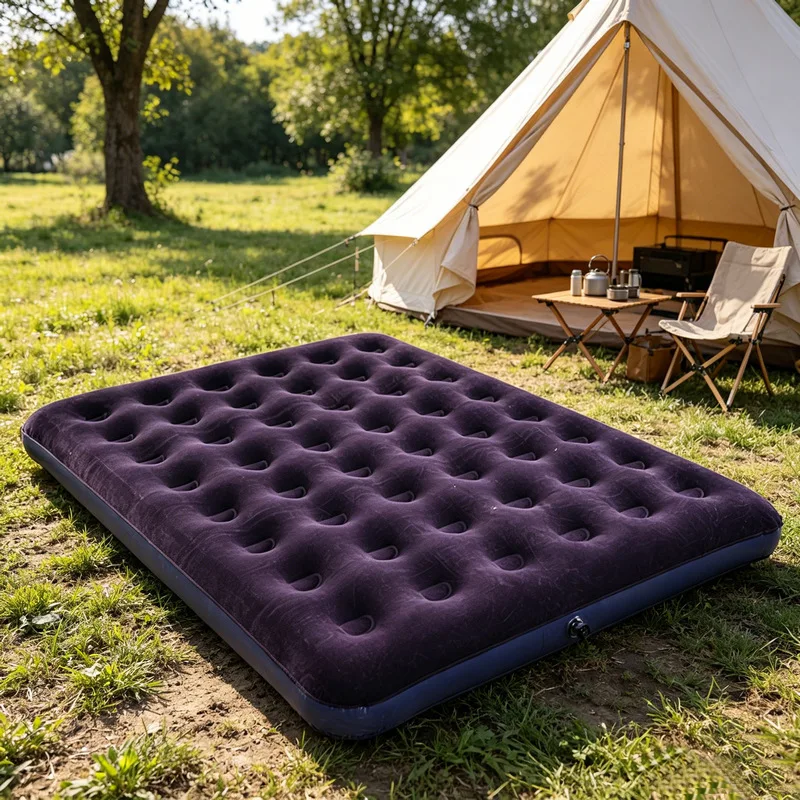 Single & Double Flocked Air Mattress, Thickened Lazy Floor Mat, Portable Inflatable Bed for Indoor Guest Use, Outdoor Camping