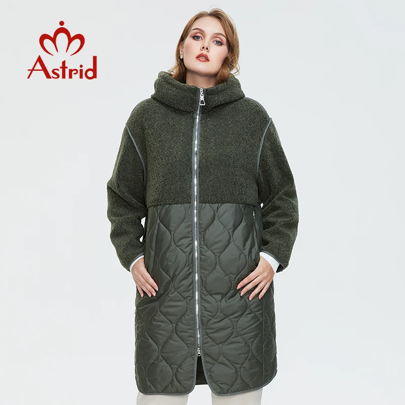 Astrid 2022 Women\'s autumn winter coat faux Fur tops Fashion stitching down jacket Hooded Oversize parkas Women coat  AM-7542