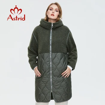 Astrid 2022 kadın sonbahar kış coat faux Fur tops moda dikiş aşağı ceket kapşonlu artı boyutu parkas kadın ceket AM-7542