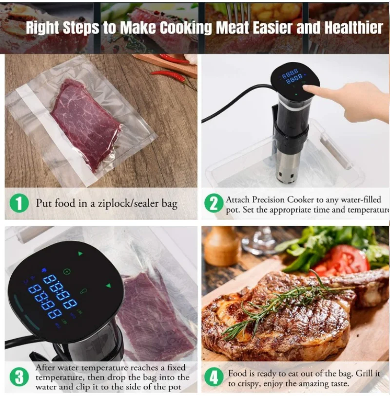 1100W Waterproof Sous Vide Food Slow Cooker Immersion Circulator with LCD Digital Accurate Control Stainless Steel Cooking