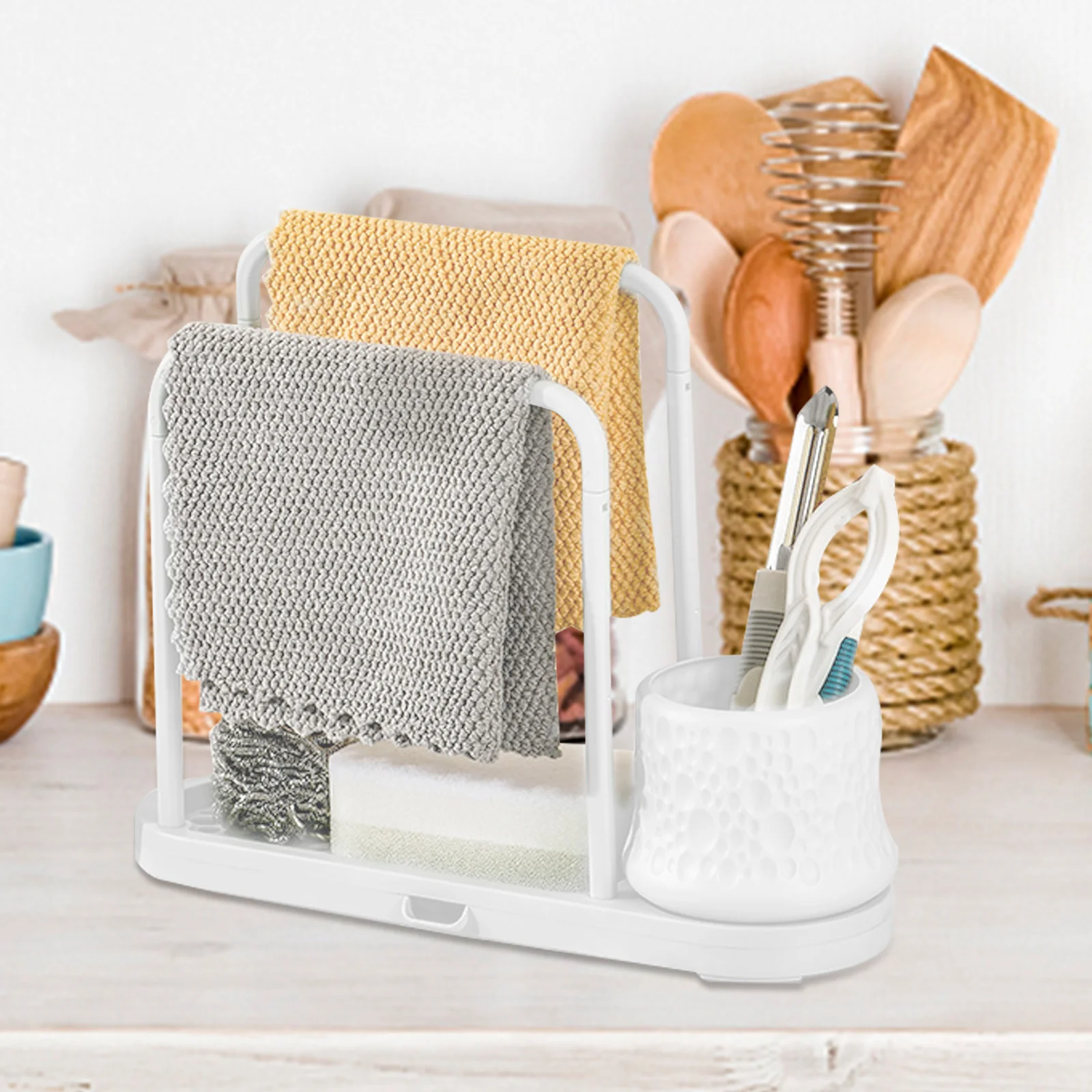 

Plastic Sponge Dishcloth Hanger Dish Cloth Rack Counter Top White Easy Relocate No Drill Kitchen Bathroom ganize Store