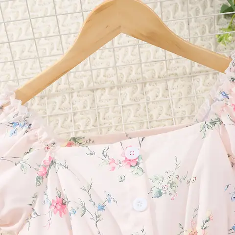 Nya barnklänningar tonårsflickkläder 8 9 10 11 12 år gamla sommarblommor rosa kortärmade födelsedagsfest barn prinsessklänningar 10 best sales barnklänningar för flickor 8 9 år - №1