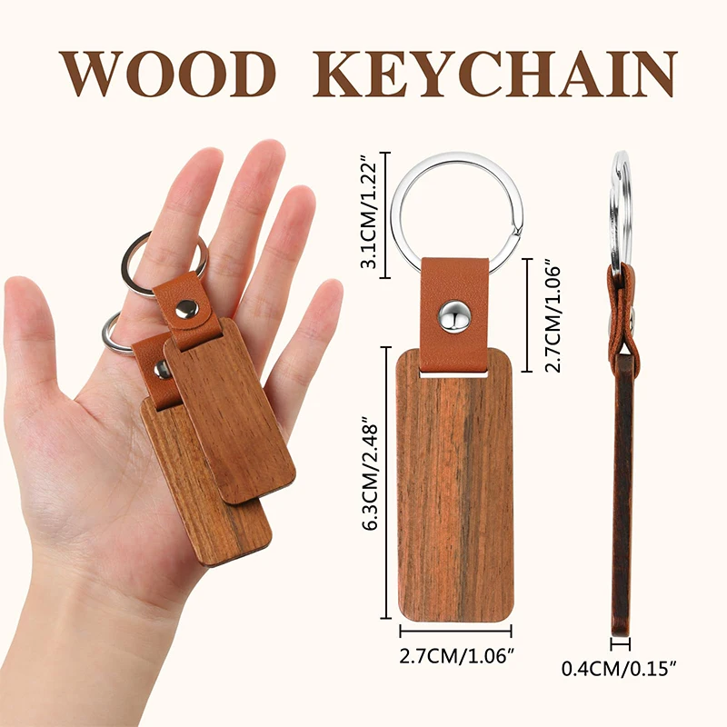 10Pcs Wooden Keychain Blank with Leather Strap Unfinished Wood Keychain for DIY Various Key Tags Craft Gift image 6