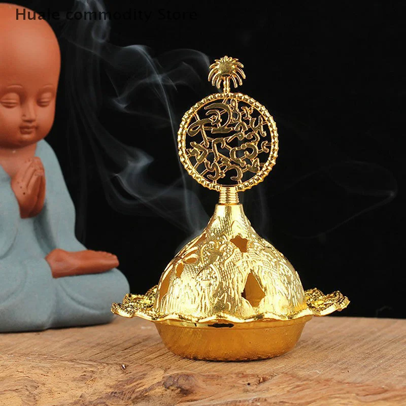 Brûleur d'encens creux doré pour la maison, porte-encensoir en alliage de style arabe, porte-encens d'hôtel, ornements de yoga, tour à huile