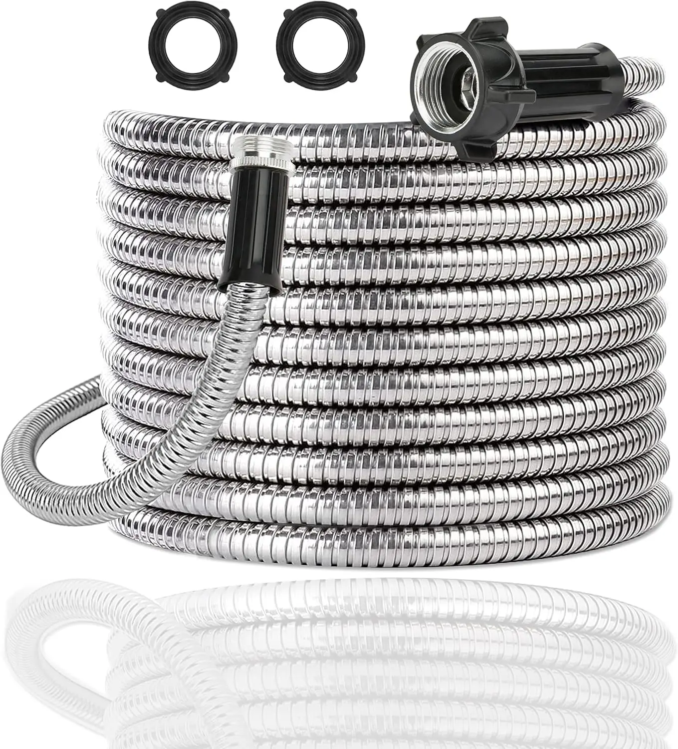 

304 Stainless Steel 15ft Garden Hose with Connector, Flexible Metal Water Hose for Outdoor Use