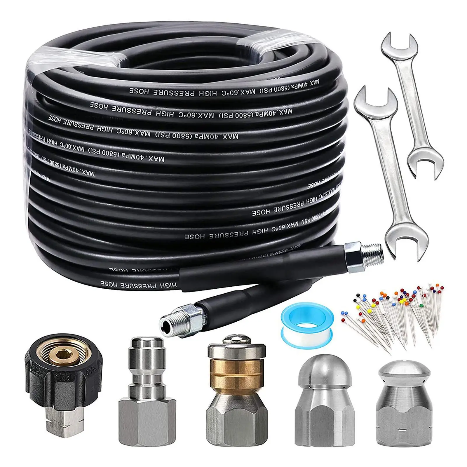 

30M Sewer Jetter Kit for Pressure Washer Corner Sewer Nozzle Drain Jetter Nozzles for Roofs Driveways Window Toilets Floor